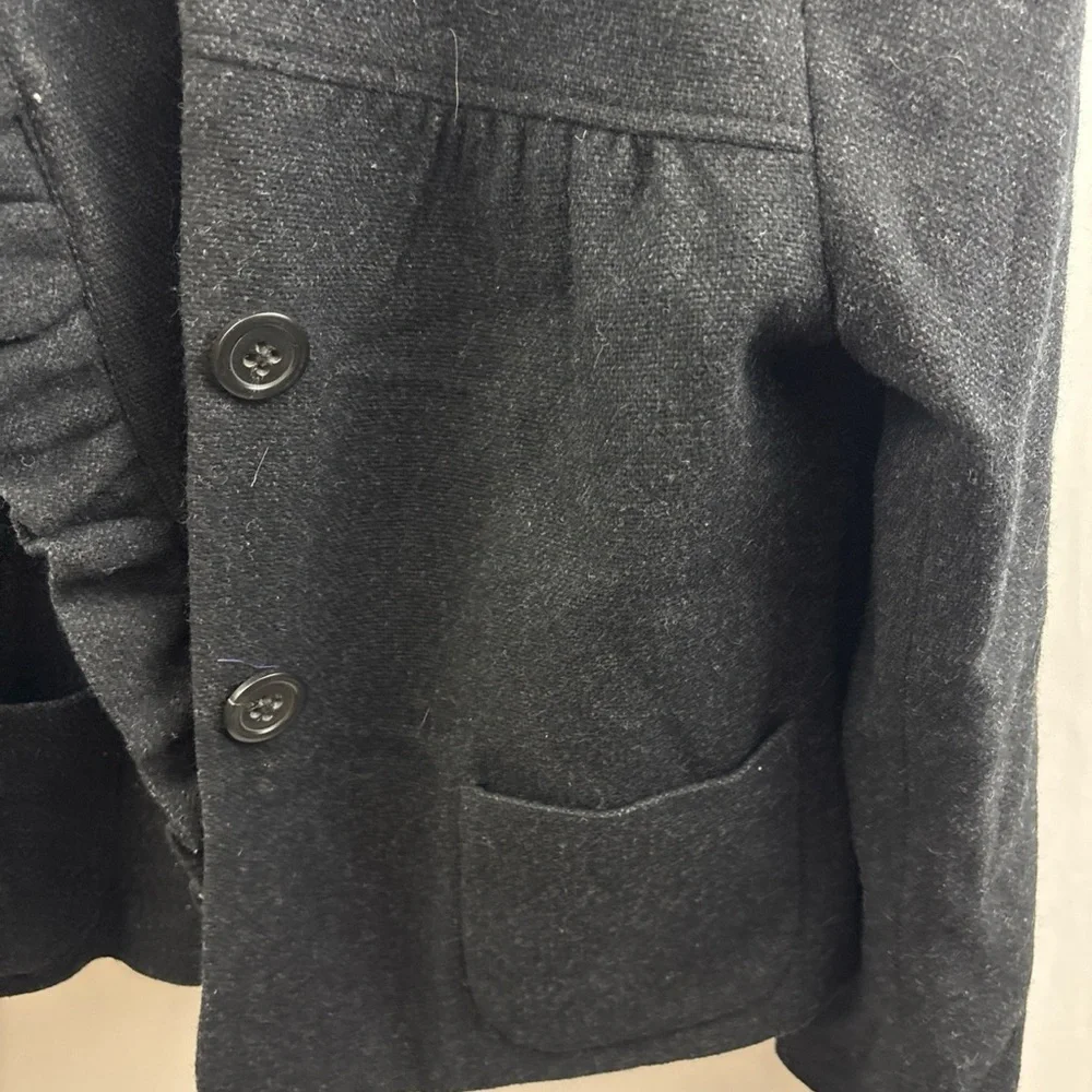 J Crew Fiona Ruffle Black Wool Tweed Jacket Blazer Size 10 Buttons